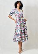 Hope &amp; Ivy Sonnet V-Neck Puff Sleeve Dress, White &amp; Pink image