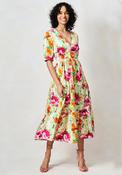 Hope &amp; Ivy Zeena V-Neck Puff Sleeve Dress, Pink Multi image