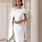 John Charles 3D Floral Cape Detail Pencil Dress, Ivory image