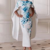 John Charles Floral Cape Sleeve Pencil Dress, Teal Blue &amp; Ivory image