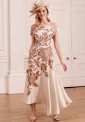 John Charles Floral Off Shoulder Asymmetric Dress, Brown image