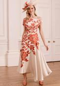 John Charles Floral Off Shoulder Asymmetric Dress, Terracotta Orange &amp; Cream image