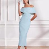 John Charles Off The Shoulder Pearl Embellished Pencil Dress, Blue image