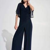 Joseph Ribkoff Rhinestone Wrap Wide Leg Jumpsuit, Navy image