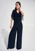 Joseph Ribkoff Rhinestone Wrap Wide Leg Jumpsuit, Navy image