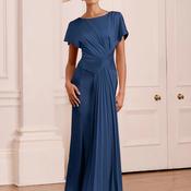 John Charles Satin Pleated Panel Dress, Navy image