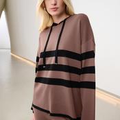 Joseph Ribkoff Striped Knit Hooded Jumper, Mink Brown
