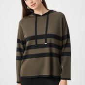 Joseph Ribkoff Striped Knit Hooded Jumper, Green image