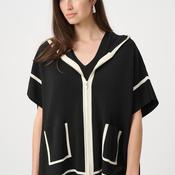 Joseph Ribkoff Hooded Boxy Jacket, Black &amp; Cream