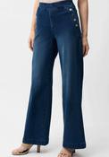 Joseph Ribkoff Button Detail Wide Leg Trousers, Blue image