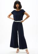 Joseph Ribkoff Silky Knit Woven Trim Jumpsuit, Navy image