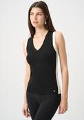 Joseph Ribkoff V Neck Contrast Stripe Fitted Top, Black image