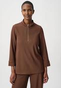 Joseph Ribkoff Ribbed Half Zip Sweatshirt, Brown image