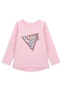 Guess Girls Sequins Logo Long Sleeve Top, Pink image