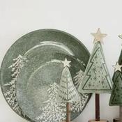 Kaemingk Snowy Tree Embossed Dinner Plate, Green