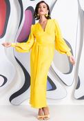 Kevan Jon Francis Plunge Neck Midi Dress, Yellow image