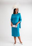 Lizabella Bow Detail Collar Pencil Midi Dress, Teal Blue image