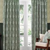 Morris &amp; Co Marigold Lined Pencil Pleat Curtains, Leaf Green