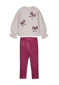 Mayoral Mini Girl Sequin Bow Sweater and Legging Set, Beige image