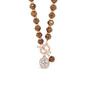 Absolute CZ Ball Beaded T-Bar Necklace, Rose Gold &amp; Brown image