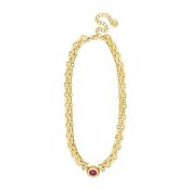 Absolute Double Chain Link Pink CZ Necklace, Gold image