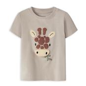 Name It Baby Boy Hole Giraffe Short Sleeve Tee, Beige