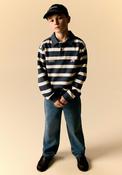Name It Kid Boy Long Sleeve Stripe Polo Sweater, Navy image