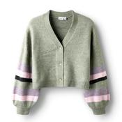 Name It Kid Girl Belen Stripe Long Sleeve Cardigan, Grey