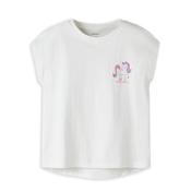 Name It Mini Girl Varutti Unicorn Loose Top, White