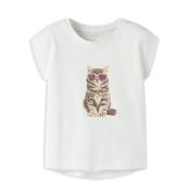Name It Mini Girl Votia Cat Short Sleeve Tee, White