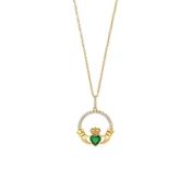 Newbridge Claddagh Pendant Necklace, Gold &amp; Emerald Green image