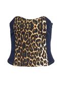 Noisy May Sure Leopard Print Denim Corset Top, Dark Blue image