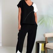 Naya Contrast Hem Tapered Trousers, Black
