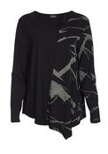 Ora V-Neck Abstract Long Sleeve Top, Black image