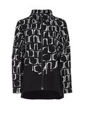 Ora High Neck Letter Zip Up Jacket, Black &amp; White image