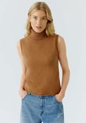 Oui Roll Neck Knit Vest, Tan