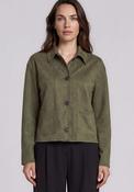 Olsen Faux Suede Cropped Button Up Jacket, Green image