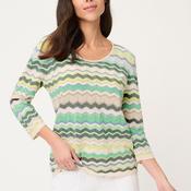 Olsen Geometric Print Cropped Sleeve Top, Green Multi