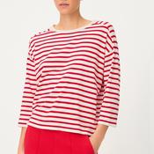 Olsen Striped Cropped Sleeve Top, White and Red image