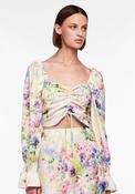 Pieces Mari Tie Satin Floral Crop Top, Cloud Dancer image