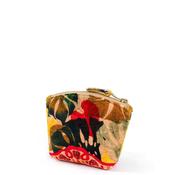 Powder Exotic Leaves Mini Velvet Pouch, Beige