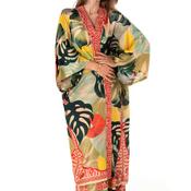 Powder One Size Exotic Leaves Kimono Gown, Beige Multi