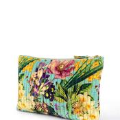 Powder Quilted Velvet Zip Pouch, Green