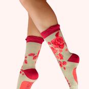Powder Rouge Blooms Ankle Socks, Green &amp; Pink