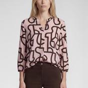 Rabe Geometric Print with Notched Neckline Blouse, Pink and Brown image