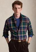 Ralph Lauren Custom Fit Plaid Flannel Shirt, Green &amp; Burgundy Multi image