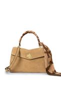 Ralph Lauren Farrah Small Scarf Trim Soft Satchel Bag, Beige image