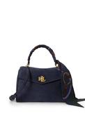 Ralph Lauren Farrah Small Scarf Trim Soft Satchel Bag, Navy image