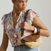 Ralph Lauren Lynden Small Straw Leather Shoulder Bag, Tan