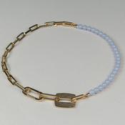 Rebecca Cult Links &amp; Powder Blue Beaded Necklace, Gold image